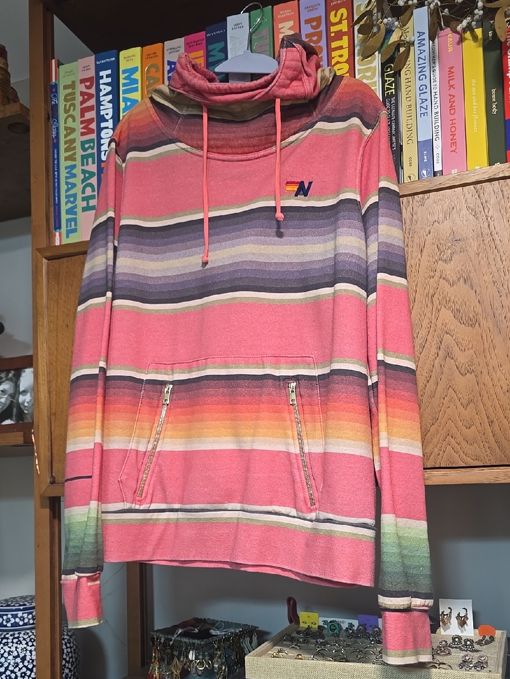 Aviator Nation Serape Ninja Pullover Hoodie in Pink